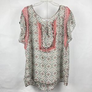 Maurices V-Neck Tie Ruffle Short Sleeve Women's Blouse